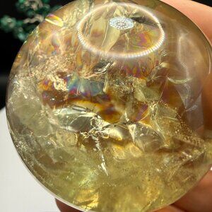 Natural Citrine Sphere 45.9mm Genuine Citrine Crystal Ball with Rainbows Rutile